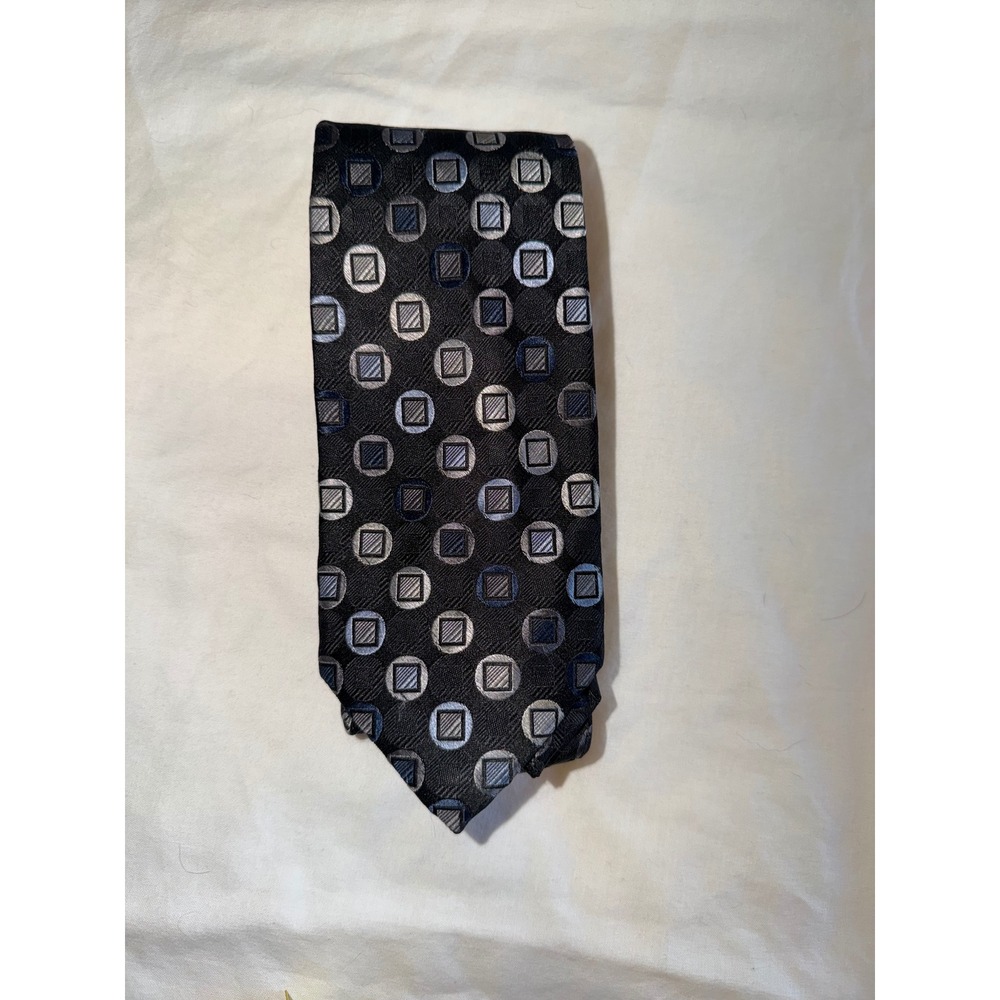 Michael Kors Mens Silk Necktie Black Silver Blue Geometric Tie Gentleman